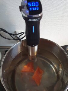 Gryde med Sous Vide stav og vakuumpakkede fisk